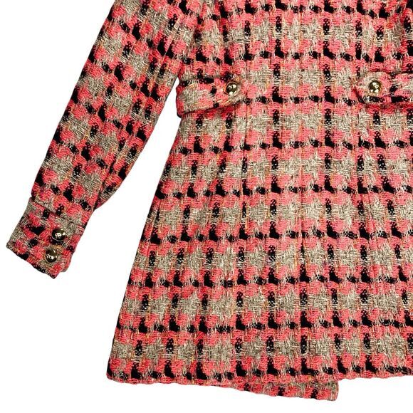 Liquid Wool Blend Tweed Long Coat Sz 2 Brown Orange Plaid Preppy Elegant PeaCoat - Picture 8 of 16